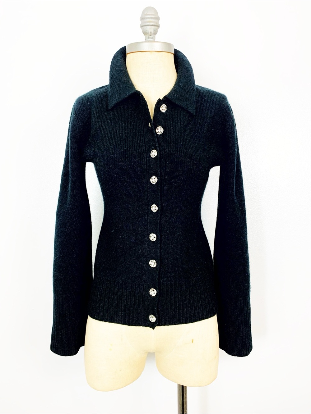 J.Crew Black Collared Button-Front Women's Sweater Milano Stitch Cinched Waist